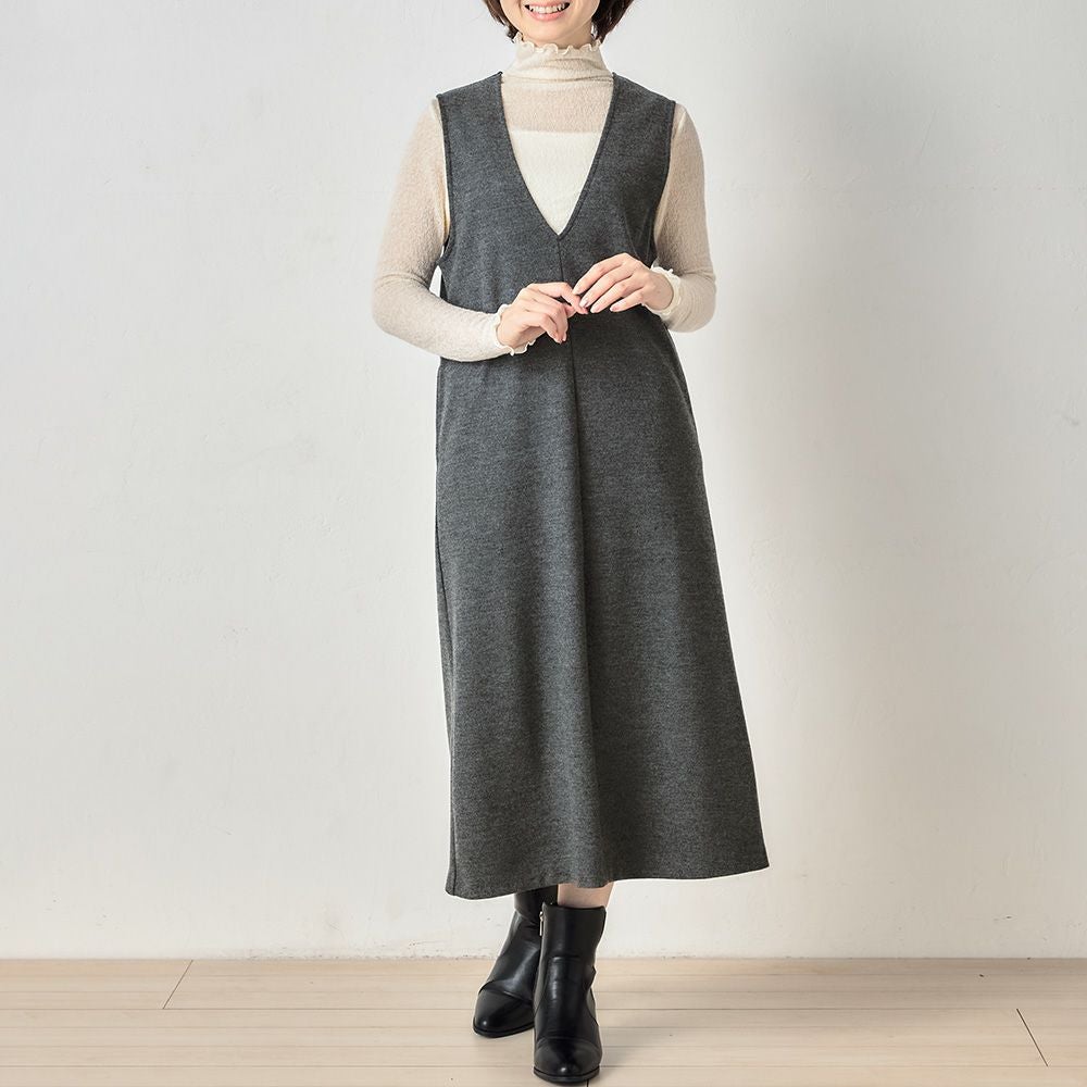 圧縮ウール Vネック ジャンパースカート 圧縮ウール Vネック