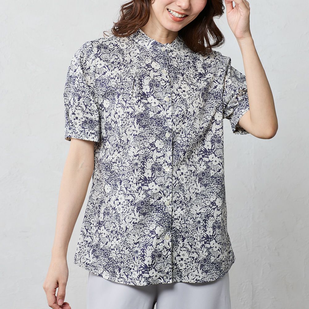 リバティプリント タック袖 半袖ブラウス span公式オンラインショップ
