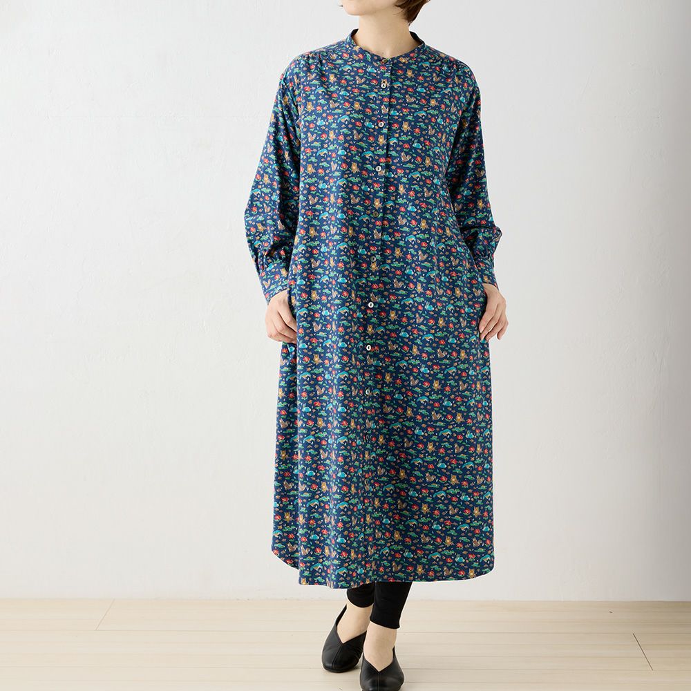 リバティプリント エアリーコット ロングシャツワンピース span公式