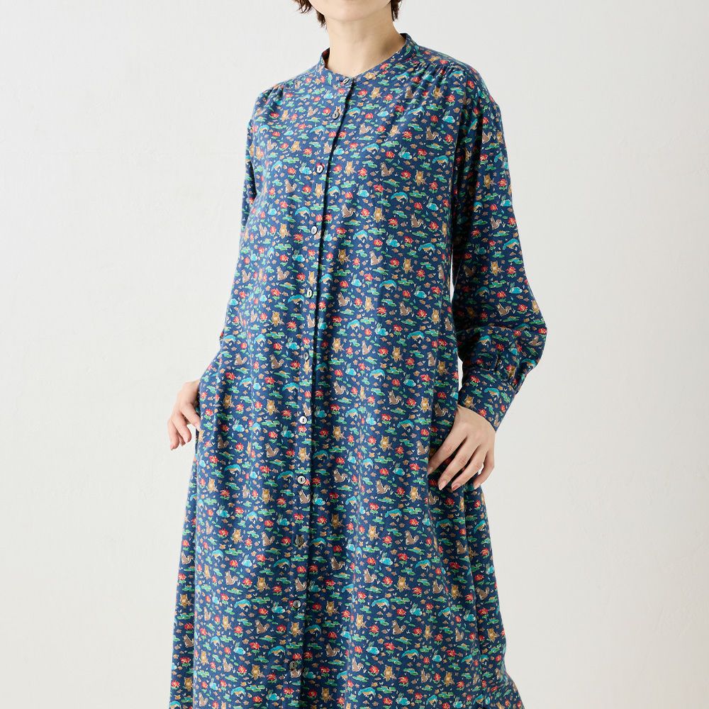 リバティプリント エアリーコット ロングシャツワンピース span公式