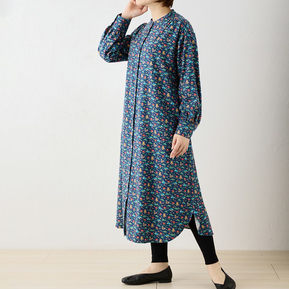 リバティプリント エアリーコット ロングシャツワンピース span公式